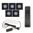 5 vierkante zwarte veranda inbouwspots Dico, IP65, incl. aansluitset en afstandbediening
