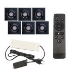 6 kantelbare veranda spots Rona vierkant, IP44, met aansluitset en afstandsbediening, zwart