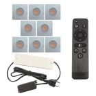 8 vierkante geborsteld Chroom veranda inbouwspots Dico, IP65, incl. aansluitset en afstandbediening