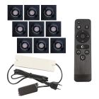 9 kantelbare veranda spots Rona vierkant, IP44, met aansluitset en afstandsbediening, zwart