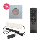 11 vierkante geborsteld Chroom veranda inbouwspots Dico, IP65, incl. aansluitset en afstandbediening