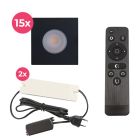 15 vierkante zwarte veranda inbouwspots Dico, IP65, incl. aansluitset en afstandbediening