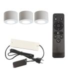 3 ronde witte veranda opbouwspots Vasso, IP44, incl. aansluitset en afstandbediening