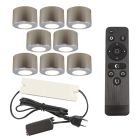 8 ronde geborsteld Chroom veranda opbouwspots Vasso, IP44, incl. aansluitset en afstandbediening