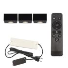 3 vierkante zwarte veranda opbouwspots Fredo, IP44, incl. aansluitset en afstandbediening