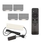 4 vierkante geborsteld Chroom veranda opbouwspots Fredo, IP44, incl. aansluitset en afstandbediening