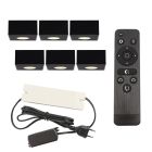 6 vierkante zwarte veranda opbouwspots Fredo, IP44, incl. aansluitset en afstandbediening