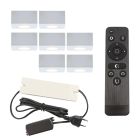 7 vierkante witte veranda opbouwspots Fredo, IP44, incl. aansluitset en afstandbediening