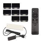 7 vierkante zwarte veranda opbouwspots Fredo, IP44, incl. aansluitset en afstandbediening