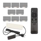 8 vierkante geborsteld Chroom veranda opbouwspots Fredo, IP44, incl. aansluitset en afstandbediening