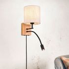 Witte wandlamp hout, Fransien, met schakelaar