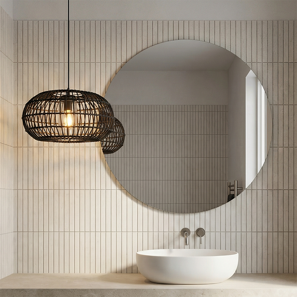 Rotan badkamer hanglamp zwart, Emilio, IP44