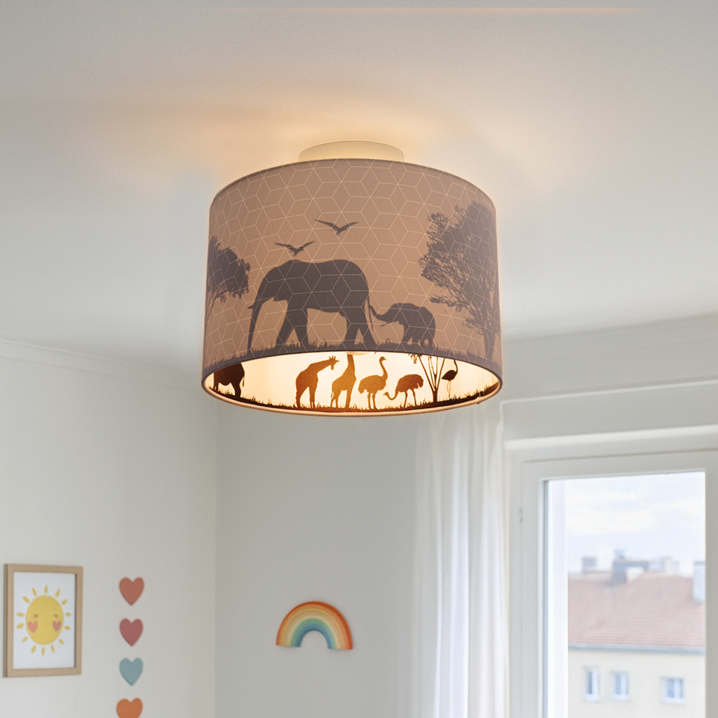 Grijze dieren kinderkamer plafondlamp Safari, Binnenzijde