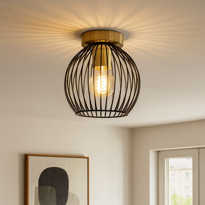 Industriële zwart met gouden plafondlamp Wiro Bolvormig klein