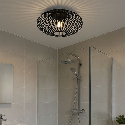 Industriële badkamer plafondlamp zwart, Lieve, IP44