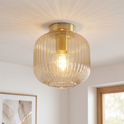 Amberkleurige plafondlamp Charlois, glas, retro