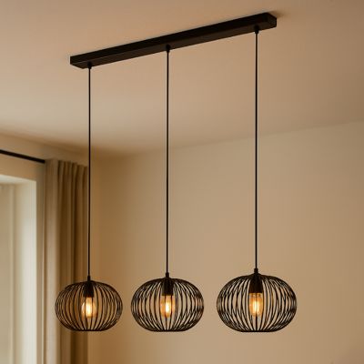 Zwarte Lieve hanglamp met 3 ronde, 30cm,  kappen