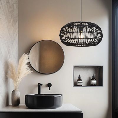 Rotan badkamer hanglamp zwart, Emilio, IP44