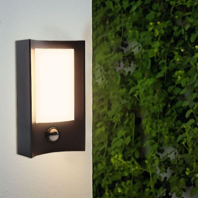 Moderne buiten wandlamp met bewegingssensor zwart, Loris, 6W, 3000K LED, IP44