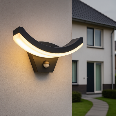 Moderne buiten wandlamp met bewegingssensor zwart, Annemay, 7W, 3000K LED, IP54