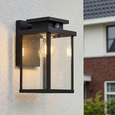 Moderne buiten wandlamp met bewegingssensor zwart, Jesca, IP44