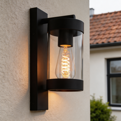 Moderne buiten wandlamp met schemersensor zwart, Musa, IP44