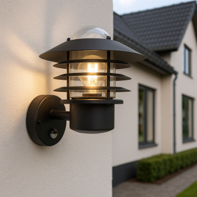 Rvs buiten wandlamp met bewegingssensor zwart, Felice, IP44