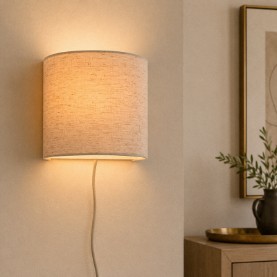 Landelijke wandlamp beige, Timmy, met schakelaar