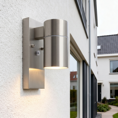 Buiten wandlamp met schemersensor Pedro, roestvrij staal (rvs)