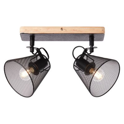 Industriële Plafondspot Havin, zwart, hout