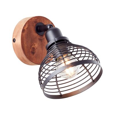 Industriële wandspot Willard, zwart met bruin, hout