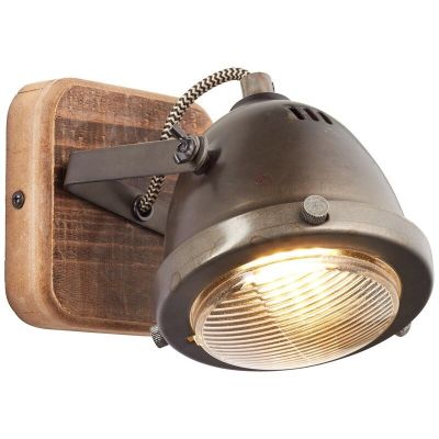 Moderne wandlamp Elena, Burned Steel, Hout
