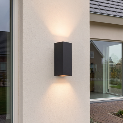 Zwarte up down wandlamp aluminium, Dion, 8W, 3000K LED, IP54