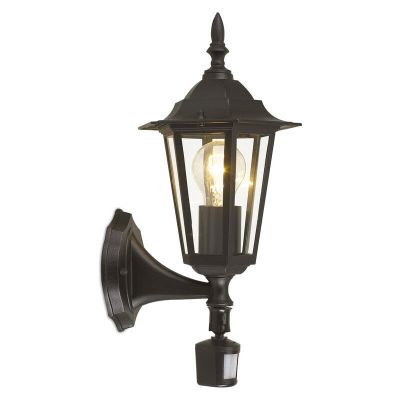 Zwarte klassieke buiten wandlamp met bewegingssensor aluminium, Alieke, IP44
