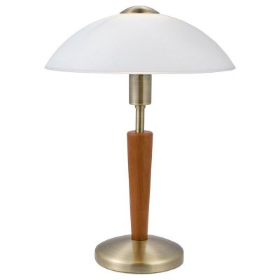 Bronzen klassieke tafellamp hout, Miam, met touchdimmer