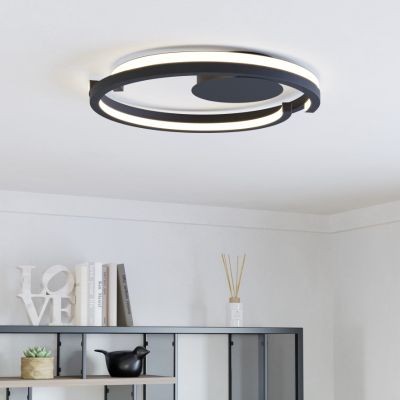 Zwarte moderne plafonnière kunststof, Madhvi, 20W, warm tot koud wit verstelbare LED, met afstandsbediening