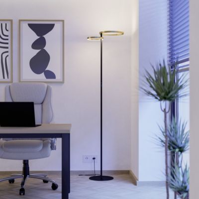 Messing design vloerlamp kunststof, Corwin, 16W, warm tot koud wit verstelbare LED, met touchdimmer