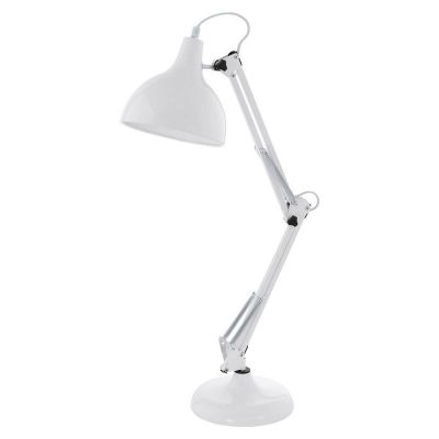 Witte industriële bureaulamp metaal, Josha, met schakelaar