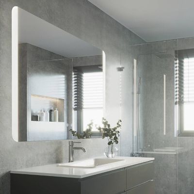Grijze moderne spiegel met verlichting glas, Bibi, 6,2W, warm tot koud wit verstelbare LED, IP44, met schakelaar