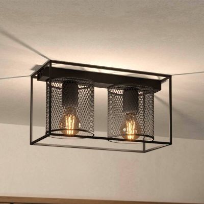 Zwarte industriële plafondlamp aluminium, Thiemo