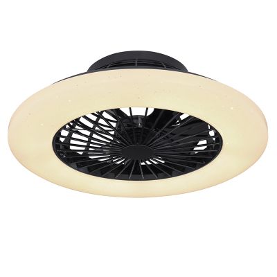 Zwarte moderne plafondventilator kunststof, Joni, 40W, warm tot koud wit verstelbare LED, met afstandsbediening