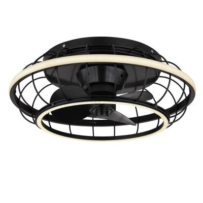 Zwarte industriële plafondventilator metaal, Jorne, 30W, warm tot koud wit verstelbare LED, met afstandsbediening