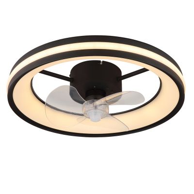 Zwarte moderne plafondventilator kunststof, Klaaske, 30W, warm tot koud wit verstelbare LED, met afstandsbediening