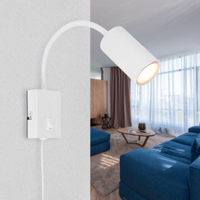 Witte design stopcontact wandlamp metaal, Roelof, met schakelaar