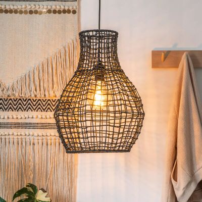 Zwarte hanglamp Alban, rotan