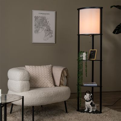 Zwarte vloerlamp modern, Menno, met trekschakelaar