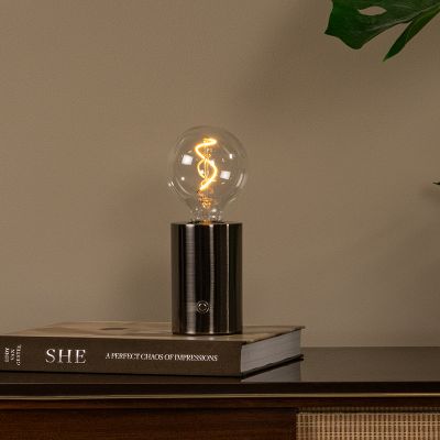 Grijze oplaadbare tafellamp modern, Vivo, met touchdimmer