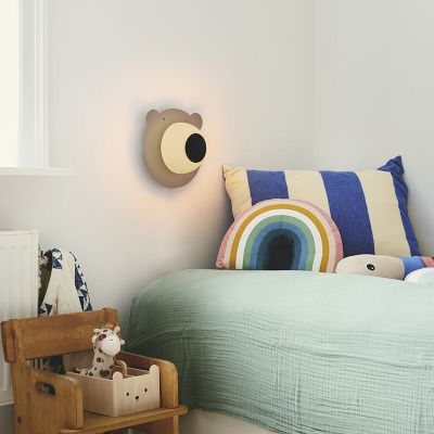 Bruine kinderkamer wandlamp metaal, Brunabear, met schakelaar