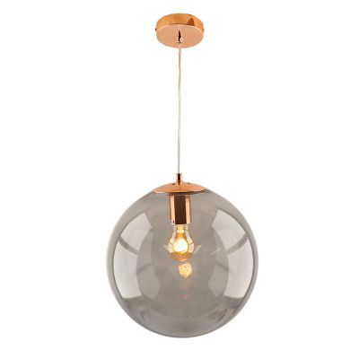 Bol hanglamp Dolf, koper ophangpendel, rookglas, 30cm