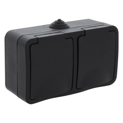 Q-Link 2-voudige contactdoos opbouw, randaarde, spatwaterdicht, horizontaal